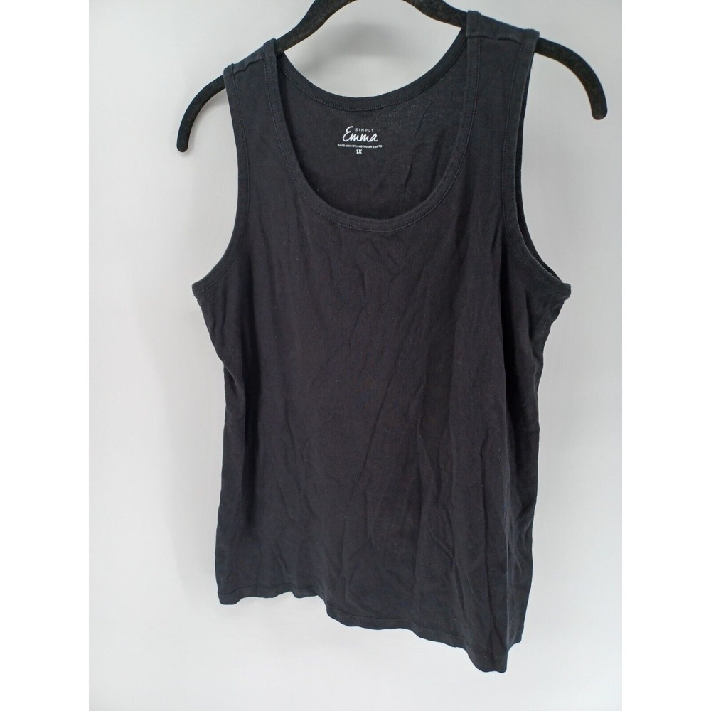 Simply Emma Tank Top women's 1X Black Round Neck 100% Cotton